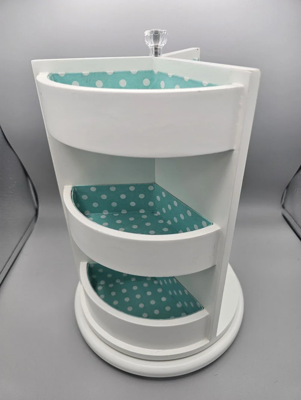 Pottery Barn Teen Rotating 3-sided White Turquoise Polka Dot Jewelry Organizer
